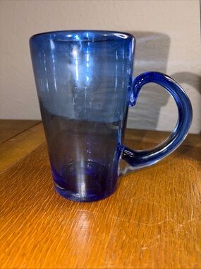 Deep Blue Glass Coffee Mug with Curved Handle